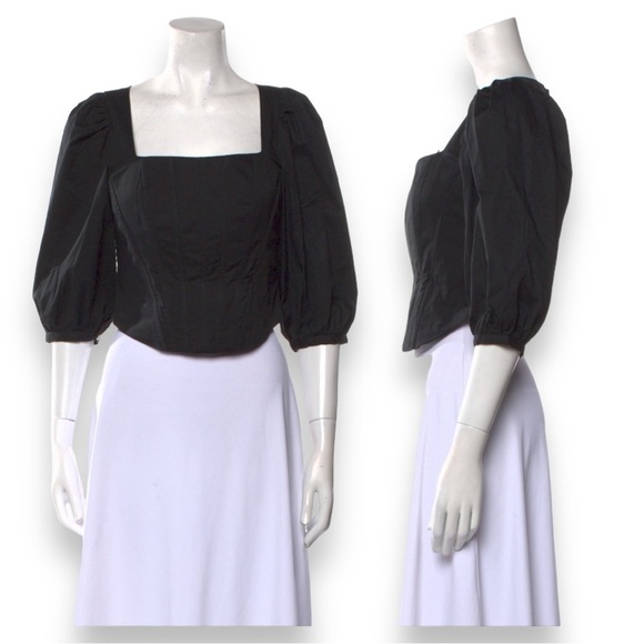 Jason Wu Corset Square Neckline Puff Sleeve Crop Top Black Size Medium NEW - Picture 7 of 13